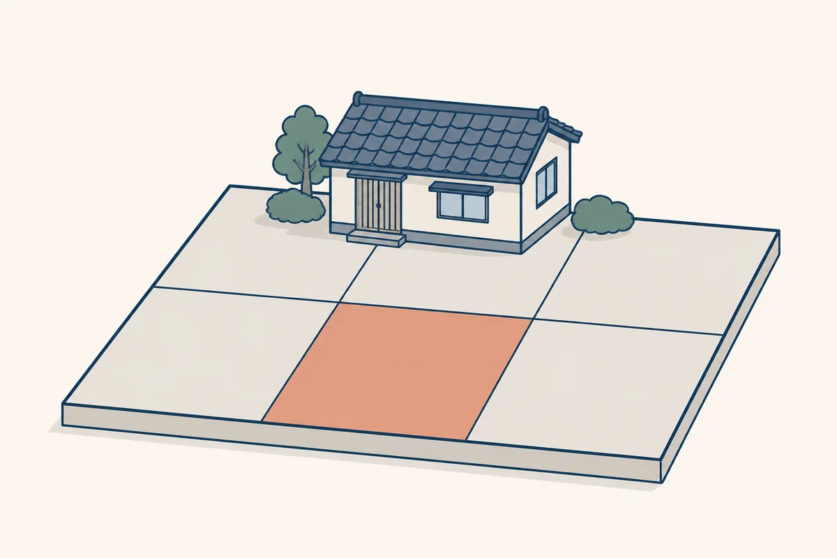 土地を6つに分けたうち1つ分だけが色付けされた、住宅用地特例のイメージ図